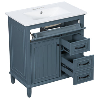 Bathroom Vanity With Sink Top, Flip Drawers, Adjustable Shelf