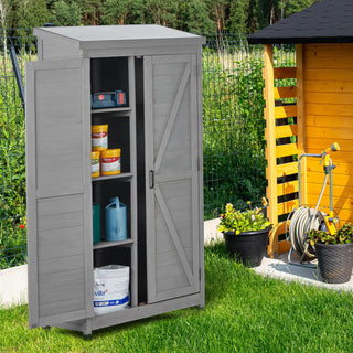 Wood Outdoor Storage Cabinet With Metal Top Garden Shed For Yard And Patio - Gray