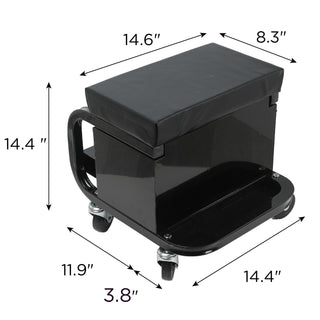 Rolling Creeper Garage Seat With 3 Built In Drawers, Rolling Tool Chest For Shop Or Garage - Black