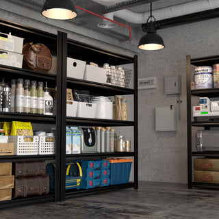 Shelves With 5 Removable Dividers, Durable For Garage - Black