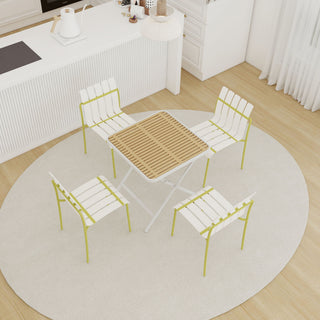 4 Piece Set Of Modern Color Block Designed Single Chairs With Folding Square Table