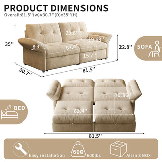 Sofa Bed, 2 In 1 Design For Living Rooms