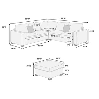 Modern Style L-Shaped Sectional Set With Ottoman