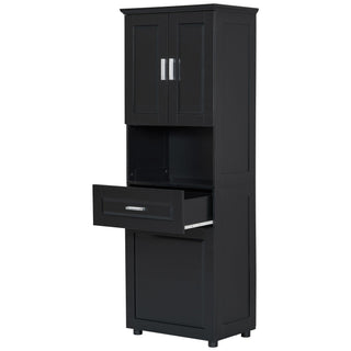 Tall Bathroom Cabinet With Tilt-Out Laundry Basket And Upper Storage
