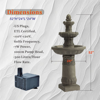 3 Tier Outdoor Garden Fountain With LED Lights - Gray