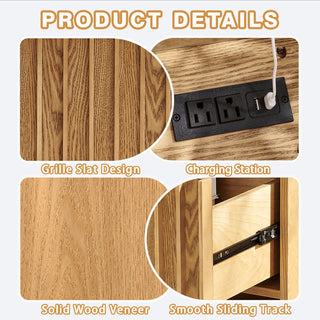 Nightstand With Hidden Charging Station USB Ports & Outlet Hole