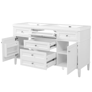 Bathroom Vanity With Double Sink, 3 Drawers, 2 Doors, Adjustable Shelves, Freestanding - White