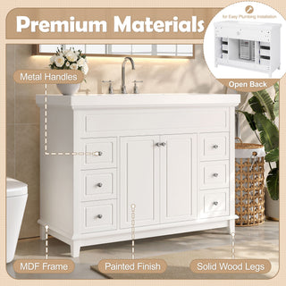 Bathroom Vanity Cabinet Only, 6 Soft Close Drawers & Double Doors - White