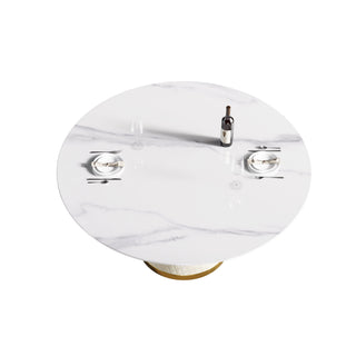 Modern Artificial Stone Round Carbon Steel Base Dining Table, Can Accommodate 6 People