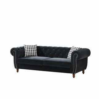 Chesterfield Upholstery Fabric Sofa With Roll Armrest & Nailhead