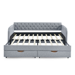 Daybed With Trundle And Storage Drawers, Flat Arms With Pocket