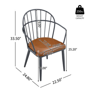 5 Piece Industrial Style Indoor Upholstered Dining Set With Metal Legs - Brown