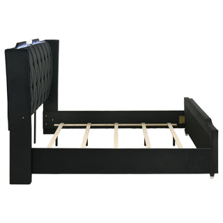 Mika - LED Upholstered Bed With Tufted Wingback Headboard And Ambient Lighting