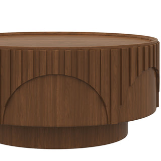 Round Fluted Drum Coffee Table With Sturdy Base For Living Room