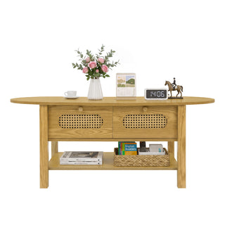 Oval Coffee Table With With 2 Storage Drawers For Living Rooms - Wood