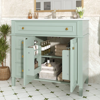 Bathroom Vanity With Sink, 3 Drawers & 2 Soft-Close Doors
