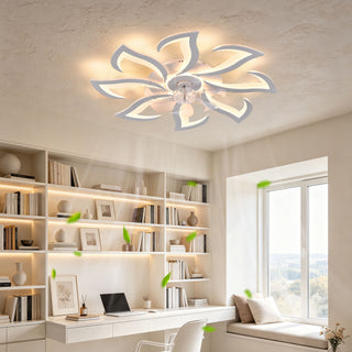 Flower Ceiling Fan With Remote Controlled LED Light, Flush Mount DC Motor Fan