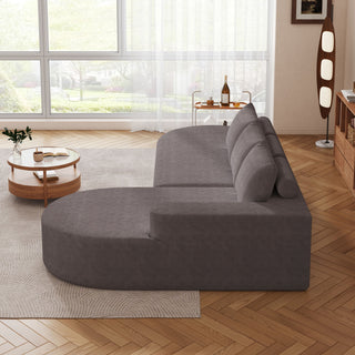 Modern Curved Sofa, L-Shaped Modular Sectional Set With 3 Pillows