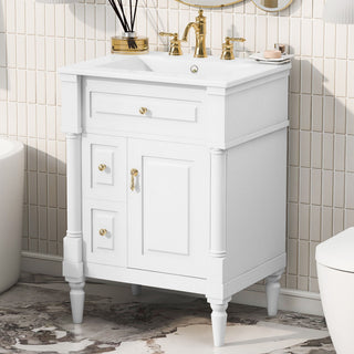 Freestanding Bathroom Vanity With Sink, Adjustable Shelf & Flip Drawer