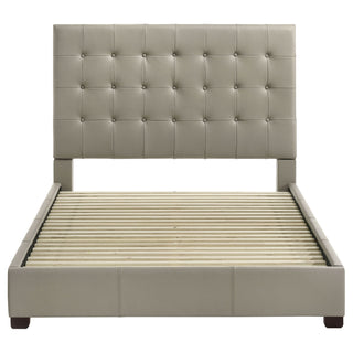 Queen Panel Platform Bed With Grid Tufted Headboard - Tan