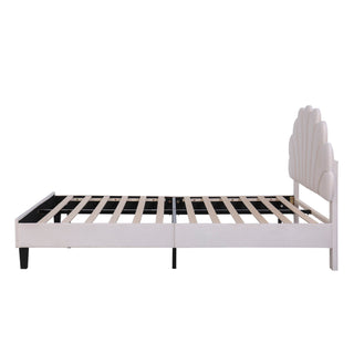 Upholstered Platform Bed With Flower Pattern Headboard