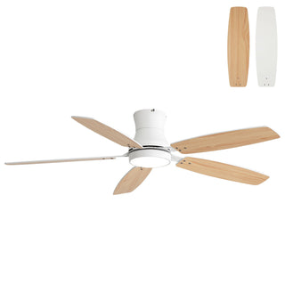 52" Flush Mount Ceiling Fan With Light, DC Motor, Remote Control, Dual Color