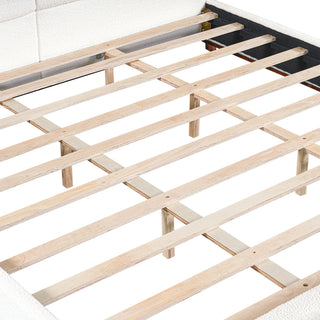 King Upholstered Bed Frame, No Box Spring Needed - Walnut / White