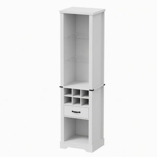Pantry Cabinet With LED Lights, Wine Rack, Tempered Glass Shelves, And Barn Door Design - White