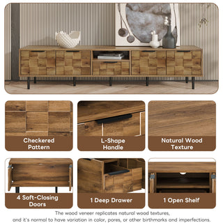 TV Stand, L Shaped Handle Entertainment Console With Storage - Natural