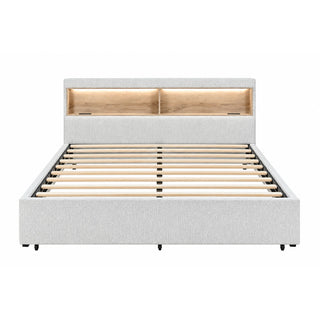 Sacha - Bed With LED And Bookcase Headboard, Built In Siderail Storage