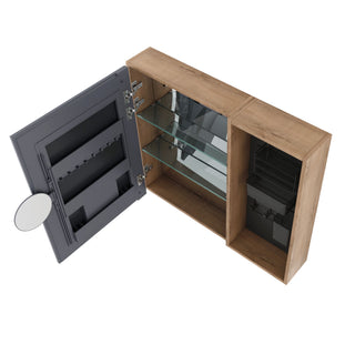 Wall Mounted Bathroom Mirror Cabinet & Adjustable Shelves - Imitative Oak