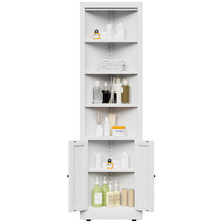 Tall Corner Storage Cabinet With 2 Doors, 5-Tier With Adjustable Shelves, Freestanding - White