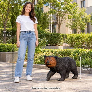 Bear Garden Statue, Walking Animal Sculpture With 2 Ground Stakes For Outdoor Decor - Black