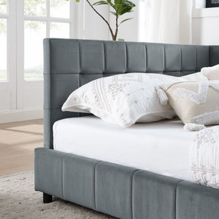 Mid-Century Storage Upholstered Tufted Bed Frame With Backrest And Armrests