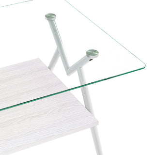 Rectangle Coffee Table With Tempered Glass Top And Shelf
