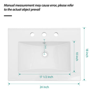 Rectangular Single Vanity Top With 3 Faucet Hole Sink - White
