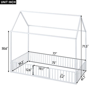 Metal House Bed With Fence And Door