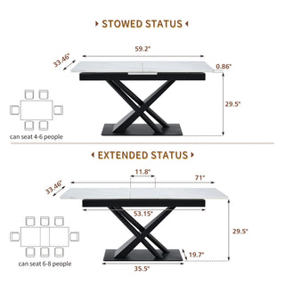 Dining Table With Geometric X Frame For Kitchen Or Dining Room - White Marble