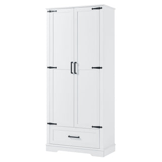 Tall Bathroom Storage Cabinet With 2 Doors And 2 Drawer, Adjustable Shelf - White
