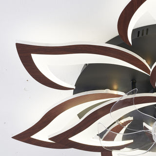 32" Flower Ceiling Fan With LED Dimmable Light, Low Profile Flush Mount Fan With Remote Control, 6 Speeds