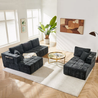 U - Shaped Sectional Sofa, Cup Holders & Side Pockets For Living Room