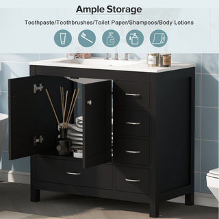 Bathroom Vanity With Sink Combo, 2 Soft Close Doors And 5 Drawers
