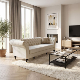 Chesterfield Sofa, 3 Seat Couch With Deep Button Tufted Back, Rolled Arms