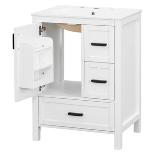 Bathroom Vanity With Sink, Soft-Close Doors, Double-Layer Shelf And 3 Drawers
