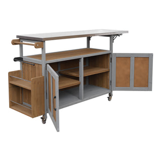 Foldable Outdoor Kitchen Island With Lockable Wheels, Storage Cabinet And Towel Rack For Patio