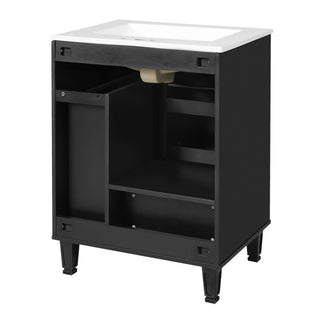 Bathroom Vanity With Sink, Deep Drawer And Pull Out Basket, Rectangular Design - Black