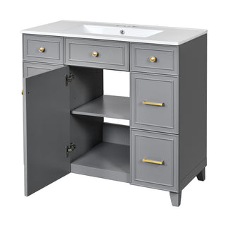 Bathroom Vanity With Ceramic Sink, Soft Close Doors, Adjustable Shelves