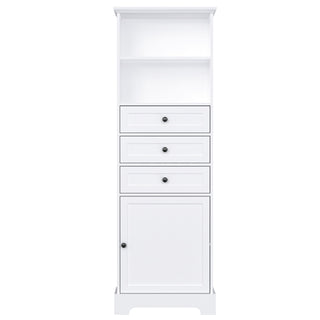 Tall Storage Cabinet With 3 Drawers And Adjustable Shelves For Bathroom