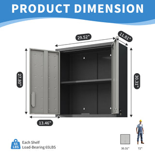 Metal Wall Mounted Tool Storage Cabinet With 2 Locking Doors, Adjustable Shelf, And Drawer