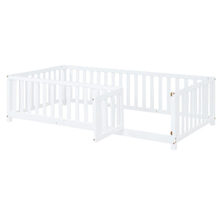 Daybed With Fence Guardrails And 2 Drawers, Split Into Independent Floor Bed & Daybed
